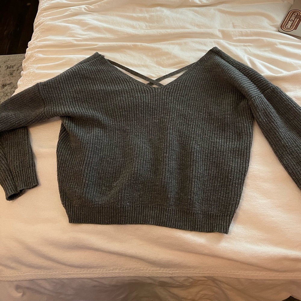 Gray sweater with cross over back